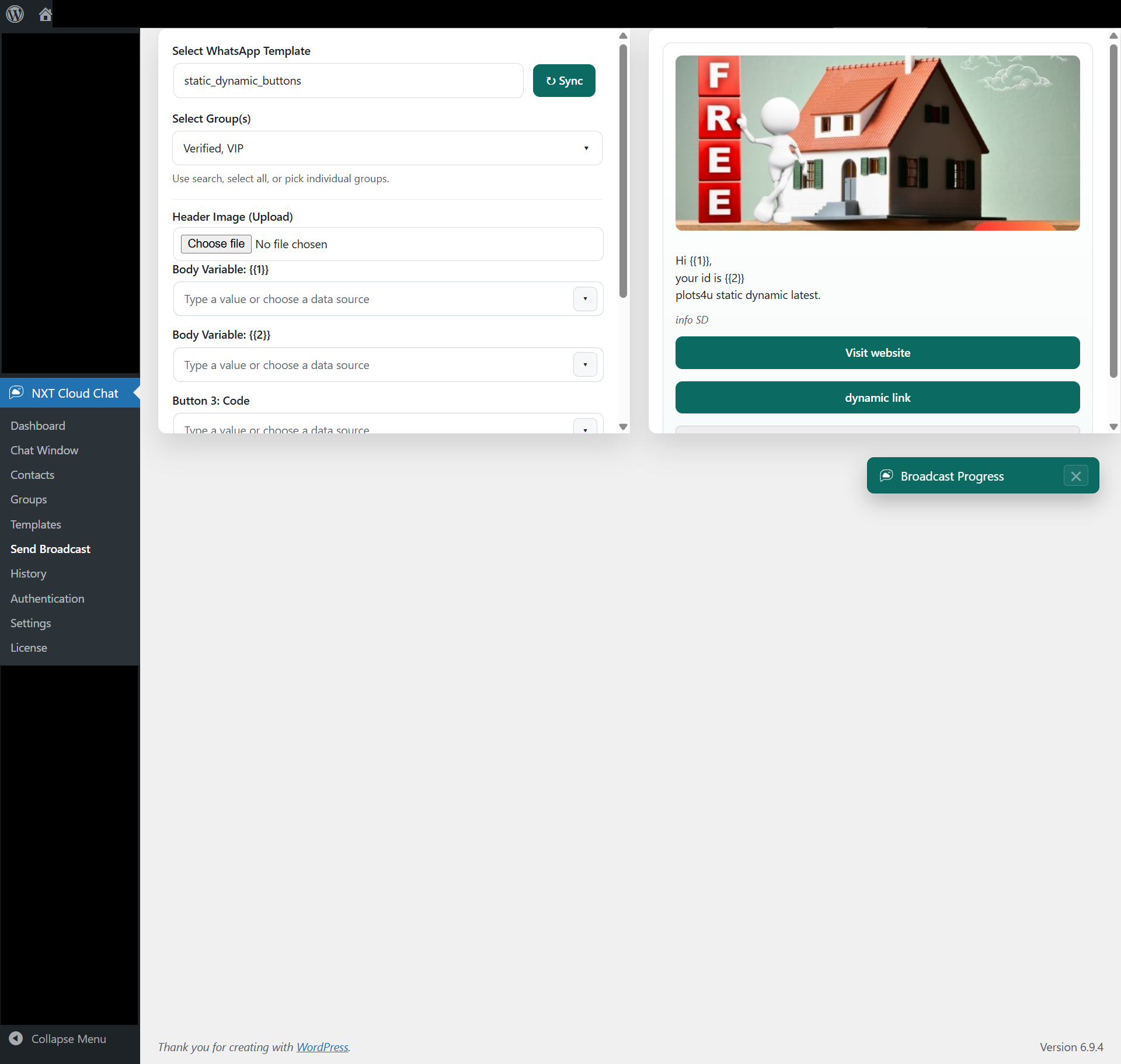 Broadcast module for sending bulk messages
