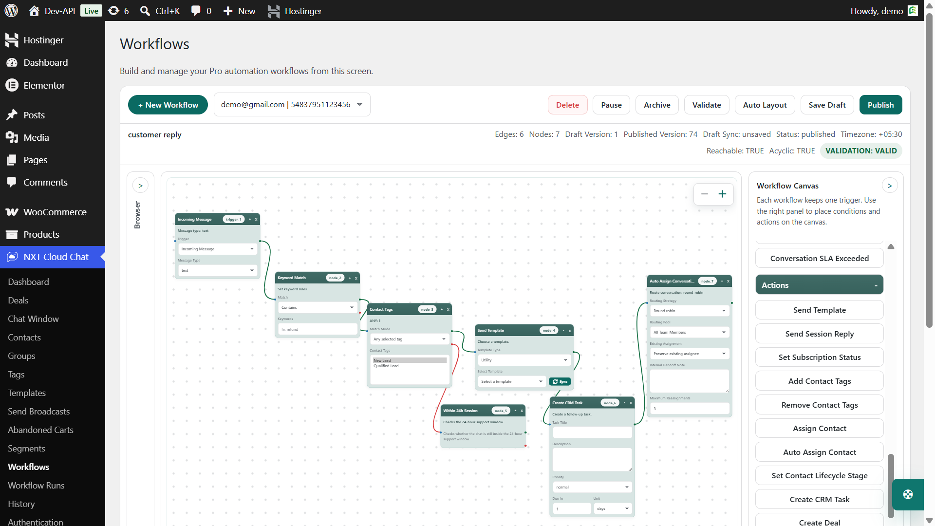 NXT Cloud Chat workflow builder compared with WANotifier WhatsApp automation